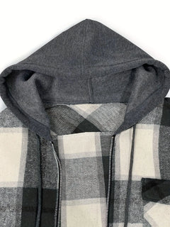 Men's Flannel Jacket Zipper Hooded Jacket