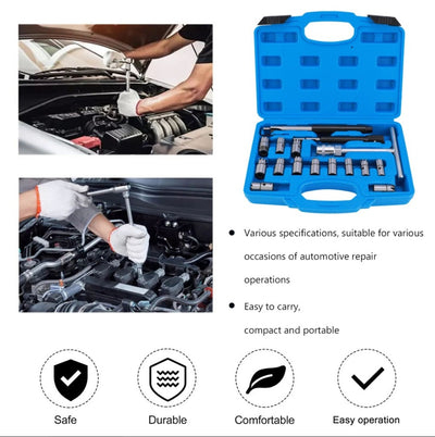 17Pcs Universal Injector Seat Cutter Cleaner Tool Carbon Remover Set Kit