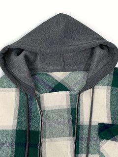 Men's Flannel Jacket Zipper Hooded Jacket