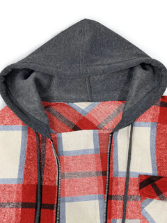 Men's Flannel Jacket Zipper Hooded Jacket