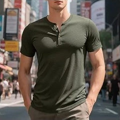Muscle Bamboo Retro Henley Shirt Short Sleeve