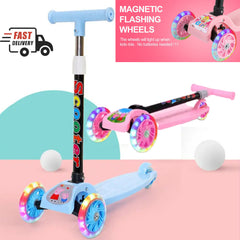 Blue Kids Scooter 3 Wheels Kids Kick Push Flashing Led Light Up Adjustable