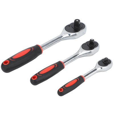 3 Piece 1 2  3  8  & 1  4  Ratchet Set Drive Heavy Duty Ratchet Socket UK