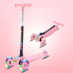 Blue Kids Scooter 3 Wheels Kids Kick Push Flashing Led Light Up Adjustable