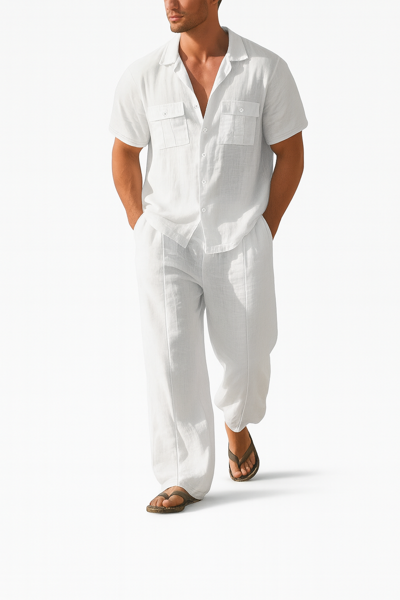 Simple Workwear Short Sleeve Shirt Trousers Suit Men