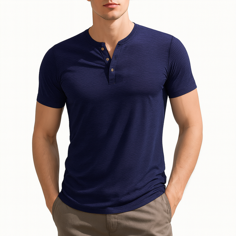Muscle Bamboo Retro Henley Shirt Short Sleeve