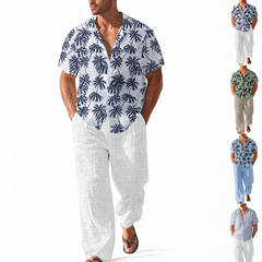 Beach Vacation Casual Loose Trousers Two-piece Suit For Men