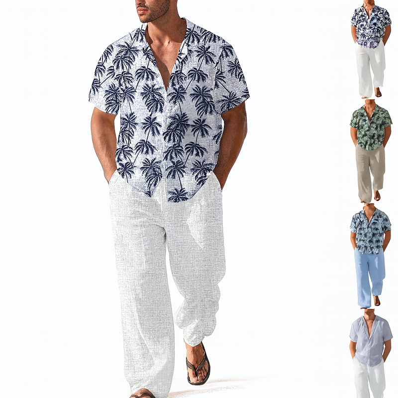 Beach Vacation Casual Loose Trousers Two-piece Suit For Men