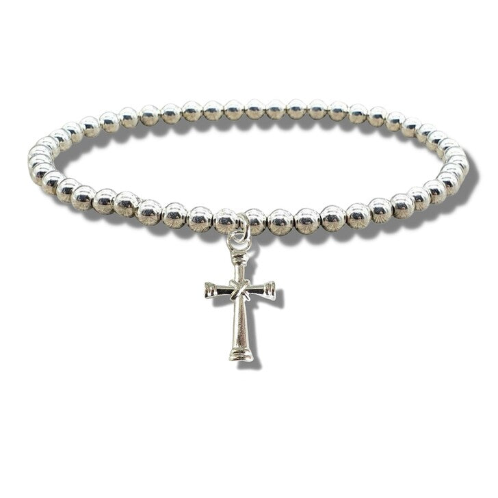 Cross Silver Beaded Bracelet - TikTopia