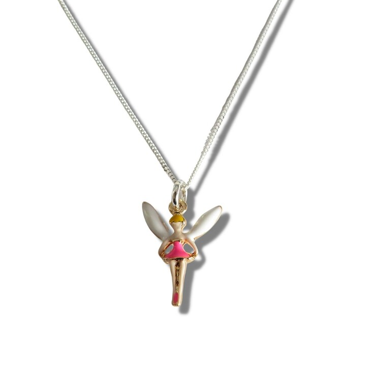 Girls Pink Fairy Silver Necklace - TikTopia