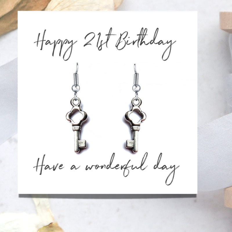 Happy 21st Birthday Earrings & Message Card - TikTopia