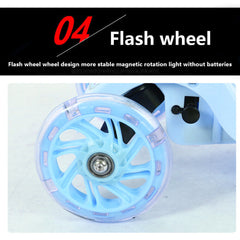 Blue Kids Scooter 3 Wheels Kids Kick Push Flashing Led Light Up Adjustable