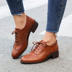 Retro British Contrasting Color Brogue High-cut Lace-up Shoes