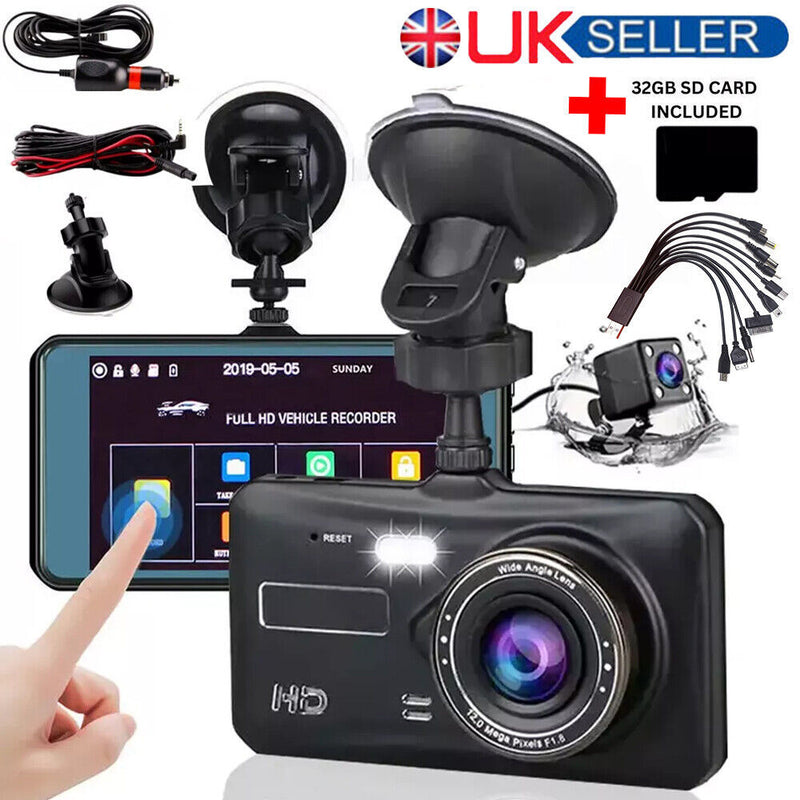 Dashcam Pro DUAL REAR Car Camera  Wide Angle 1080p With 32GB SD Card