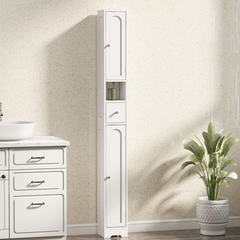 HOMCOM 20cm Slim Bathroom Storage Cabinet with Adjustable Shelves White - TikTopia