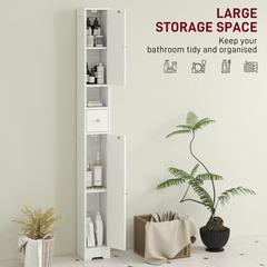 HOMCOM 20cm Slim Bathroom Storage Cabinet with Adjustable Shelves White - TikTopia