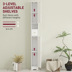 HOMCOM 20cm Slim Bathroom Storage Cabinet with Adjustable Shelves White - TikTopia