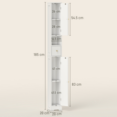 HOMCOM 20cm Slim Bathroom Storage Cabinet with Adjustable Shelves White - TikTopia