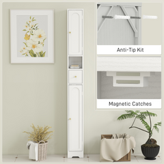 HOMCOM 20cm Slim Bathroom Storage Cabinet with Adjustable Shelves White - TikTopia