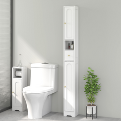 HOMCOM 20cm Slim Bathroom Storage Cabinet with Adjustable Shelves White - TikTopia