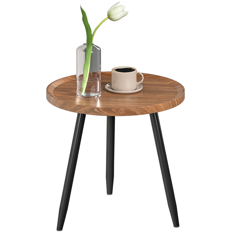 HOMCOM Modern End Side Table, Round Coffee Table, Chestnut Wood Effect - TikTopia