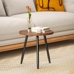 HOMCOM Modern End Side Table, Round Coffee Table, Chestnut Wood Effect - TikTopia