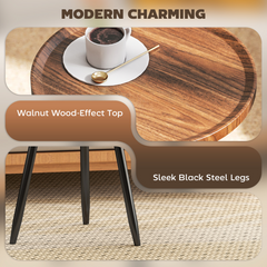 HOMCOM Modern End Side Table, Round Coffee Table, Chestnut Wood Effect - TikTopia