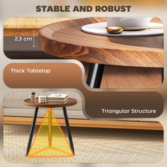 HOMCOM Modern End Side Table, Round Coffee Table, Chestnut Wood Effect - TikTopia