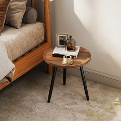 HOMCOM Modern End Side Table, Round Coffee Table, Chestnut Wood Effect - TikTopia
