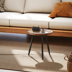 HOMCOM Modern End Side Table, Round Coffee Table, Chestnut Wood Effect - TikTopia