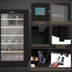 24 Bottles Wine Fridge with Glass Door Digital Touch Screen Control LED Light - TikTopia