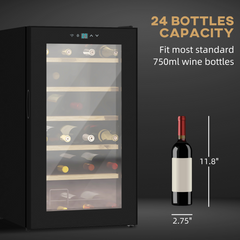 24 Bottles Wine Fridge with Glass Door Digital Touch Screen Control LED Light - TikTopia