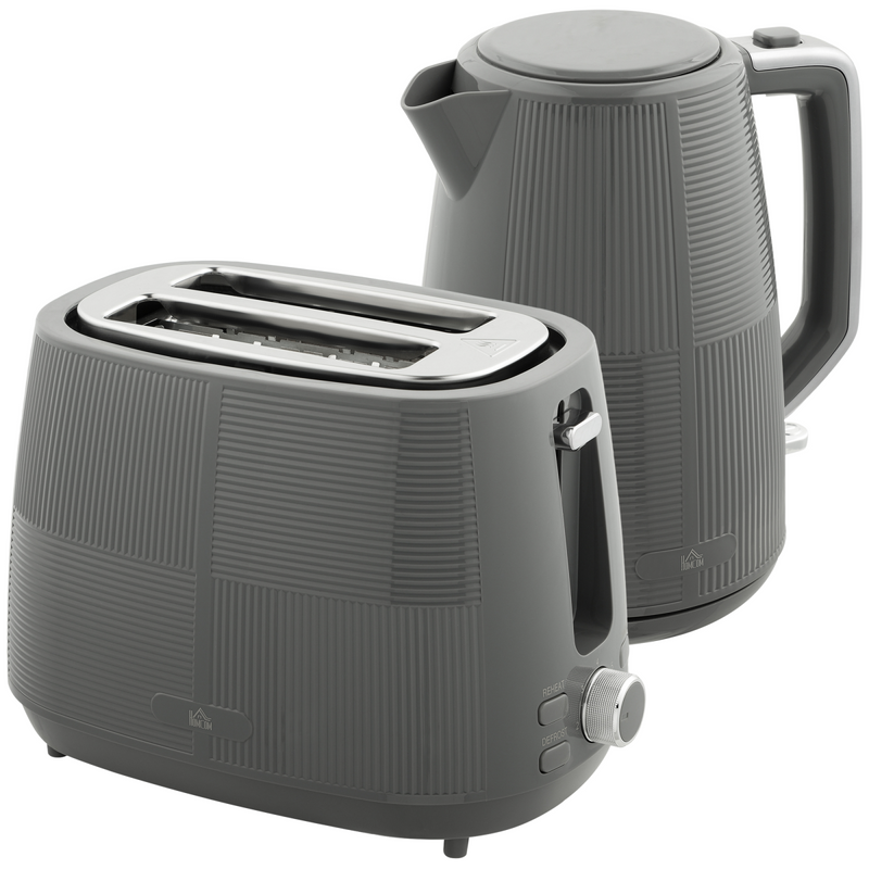 HOMCOM 1.7L Fast Boil Electric Kettle and 2 Slice Water Toaster Set, Grey - TikTopia