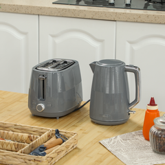 HOMCOM 1.7L Fast Boil Electric Kettle and 2 Slice Water Toaster Set, Grey - TikTopia