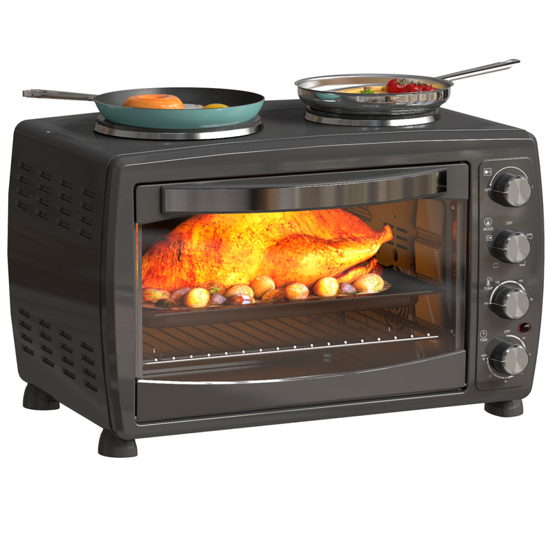 HOMCOM 36L Countertop Toaster Oven with 2 Hot Plates, Grill, Roast, Bake - TikTopia