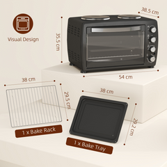 HOMCOM 36L Countertop Toaster Oven with 2 Hot Plates, Grill, Roast, Bake - TikTopia