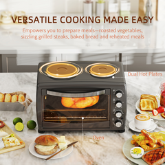 HOMCOM 36L Countertop Toaster Oven with 2 Hot Plates, Grill, Roast, Bake - TikTopia