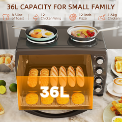 HOMCOM 36L Countertop Toaster Oven with 2 Hot Plates, Grill, Roast, Bake - TikTopia