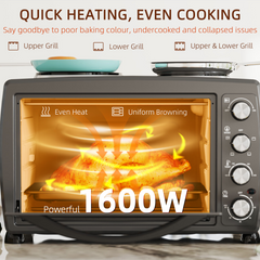 HOMCOM 36L Countertop Toaster Oven with 2 Hot Plates, Grill, Roast, Bake - TikTopia