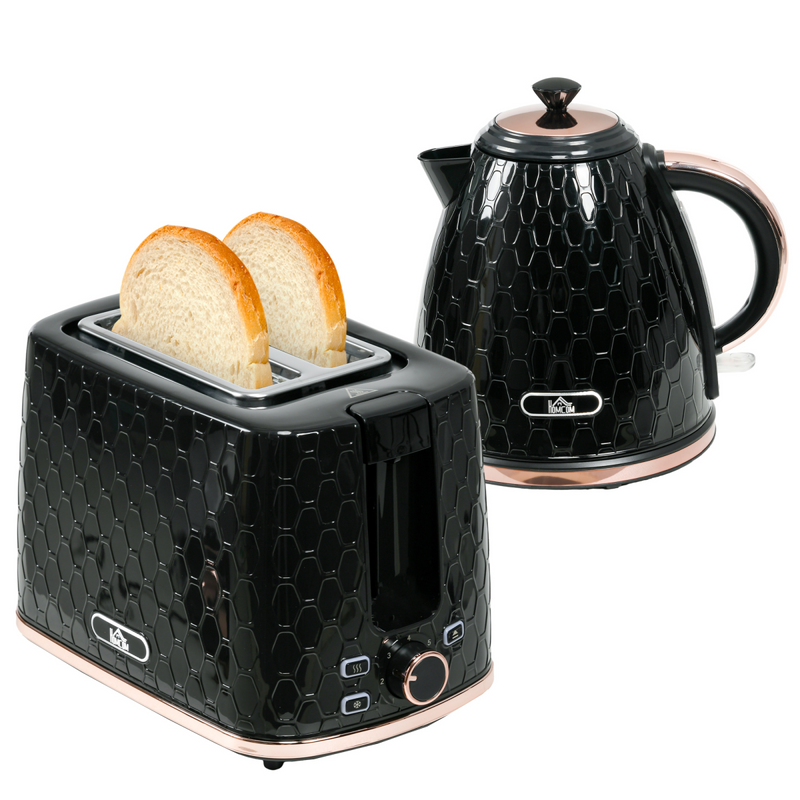 HOMCOM Kettle and Toaster Set 1.7L Fast Boil Kettle & 2 Slice Toaster Set Black - TikTopia