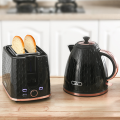 HOMCOM Kettle and Toaster Set 1.7L Fast Boil Kettle & 2 Slice Toaster Set Black - TikTopia