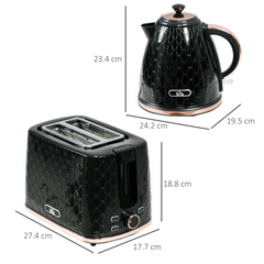 HOMCOM Kettle and Toaster Set 1.7L Fast Boil Kettle & 2 Slice Toaster Set Black - TikTopia