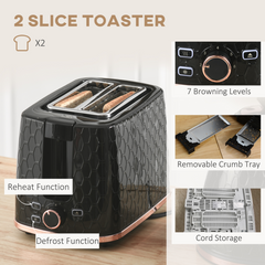 HOMCOM Kettle and Toaster Set 1.7L Fast Boil Kettle & 2 Slice Toaster Set Black - TikTopia