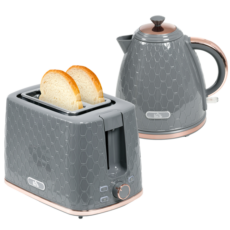 HOMCOM Kettle and Toaster Set 1.7L Fast Boil Kettle & 2 Slice Toaster Set Grey - TikTopia