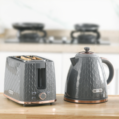 HOMCOM Kettle and Toaster Set 1.7L Fast Boil Kettle & 2 Slice Toaster Set Grey - TikTopia
