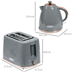 HOMCOM Kettle and Toaster Set 1.7L Fast Boil Kettle & 2 Slice Toaster Set Grey - TikTopia