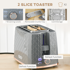 HOMCOM Kettle and Toaster Set 1.7L Fast Boil Kettle & 2 Slice Toaster Set Grey - TikTopia