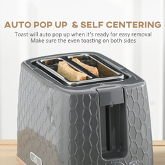 HOMCOM Kettle and Toaster Set 1.7L Fast Boil Kettle & 2 Slice Toaster Set Grey - TikTopia