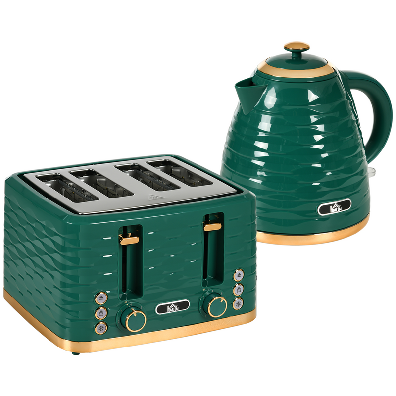 HOMCOM Kettle and Toaster Set 1.7L Rapid Boil Kettle & 4 Slice Toaster Green - TikTopia