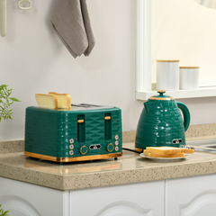 HOMCOM Kettle and Toaster Set 1.7L Rapid Boil Kettle & 4 Slice Toaster Green - TikTopia